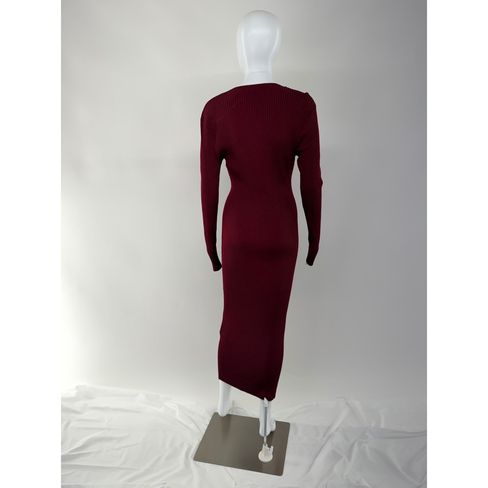 Adam Lippes RTR Geo Knit Midi Dress Burgundy Long Sleeve Midi Dress XL SEE FLAW - Picture 4 of 11